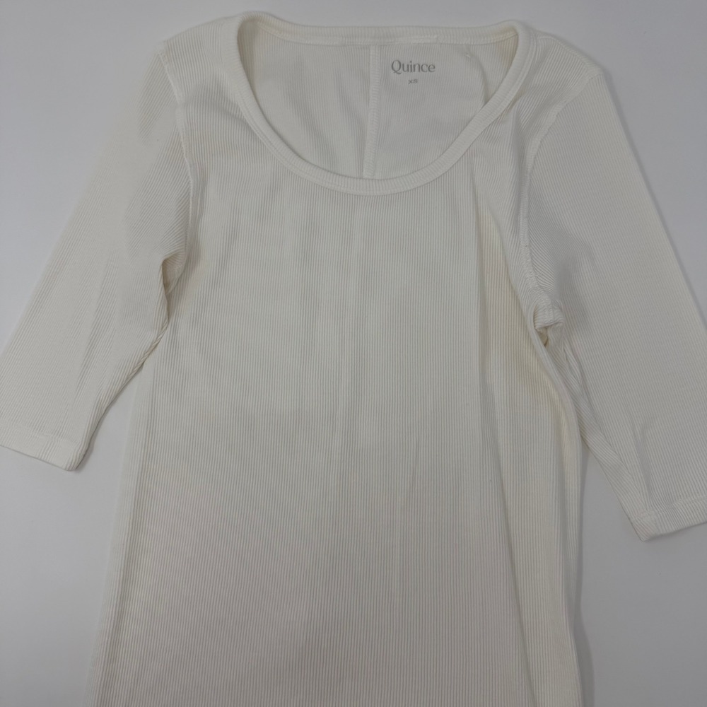 Quince Organic Cotton Micro Rib Elbow Tee White XS Scoop Neck Top